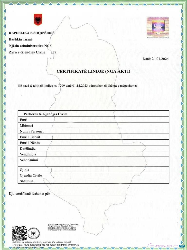 Download Albania Administrative division birth certificate Photoshop template